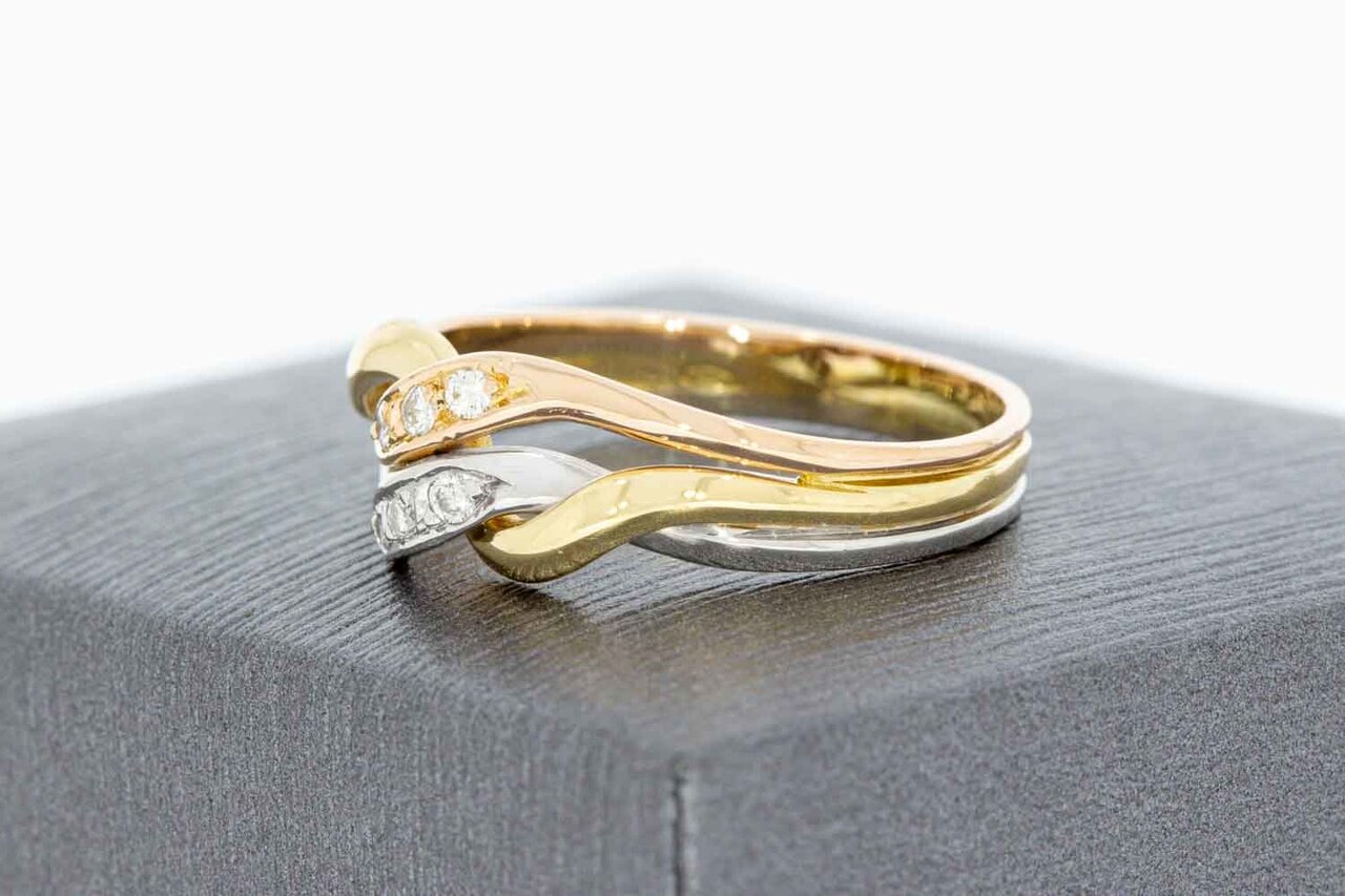 Fabrikant Terminologie strottenhoofd 14K gouden Crossover Diamant ring - 18,3 mm