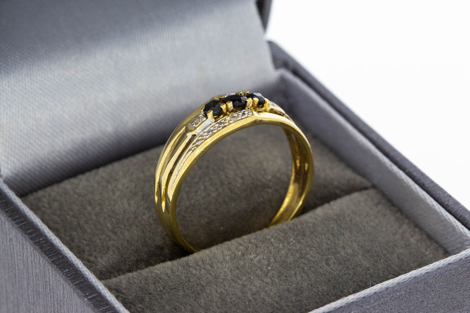 18 Karaat gouden Saffier ring met Diamant -  17,4 mm