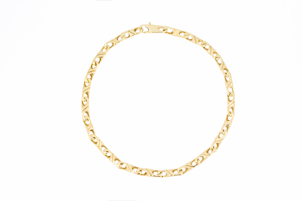 14 Karaat gouden Fantasie schakelarmband - 21,1 cm