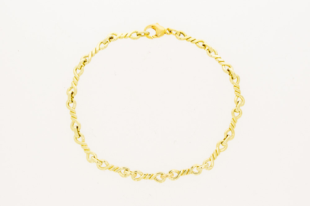 14 Karaat geel gouden Fantasie schakelarmband - 20,5 cm