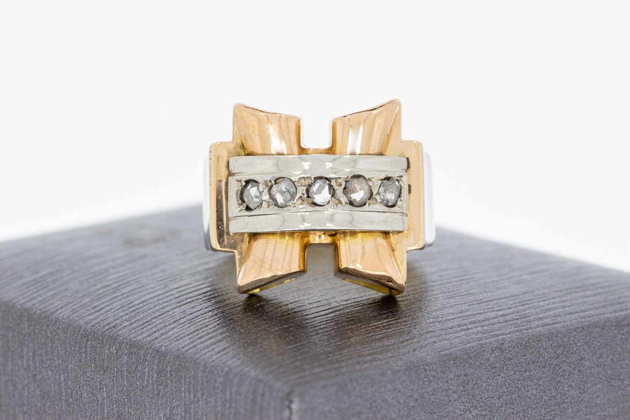 18 Karaat tricolor gouden Vintage ring met Diamant - 16,9 mm