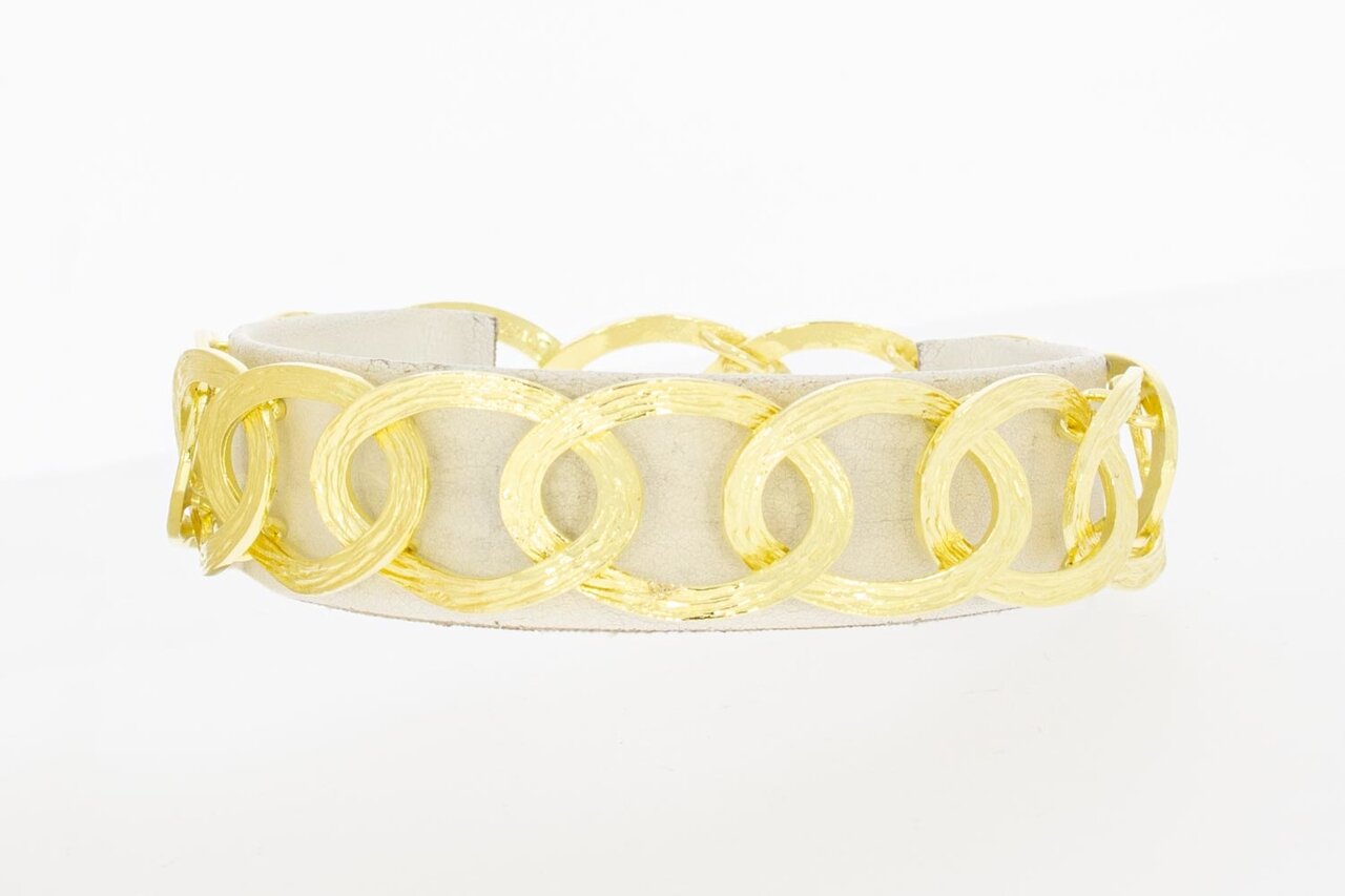 Gevlochten 18 Karaat brede goud armband - 21 cm