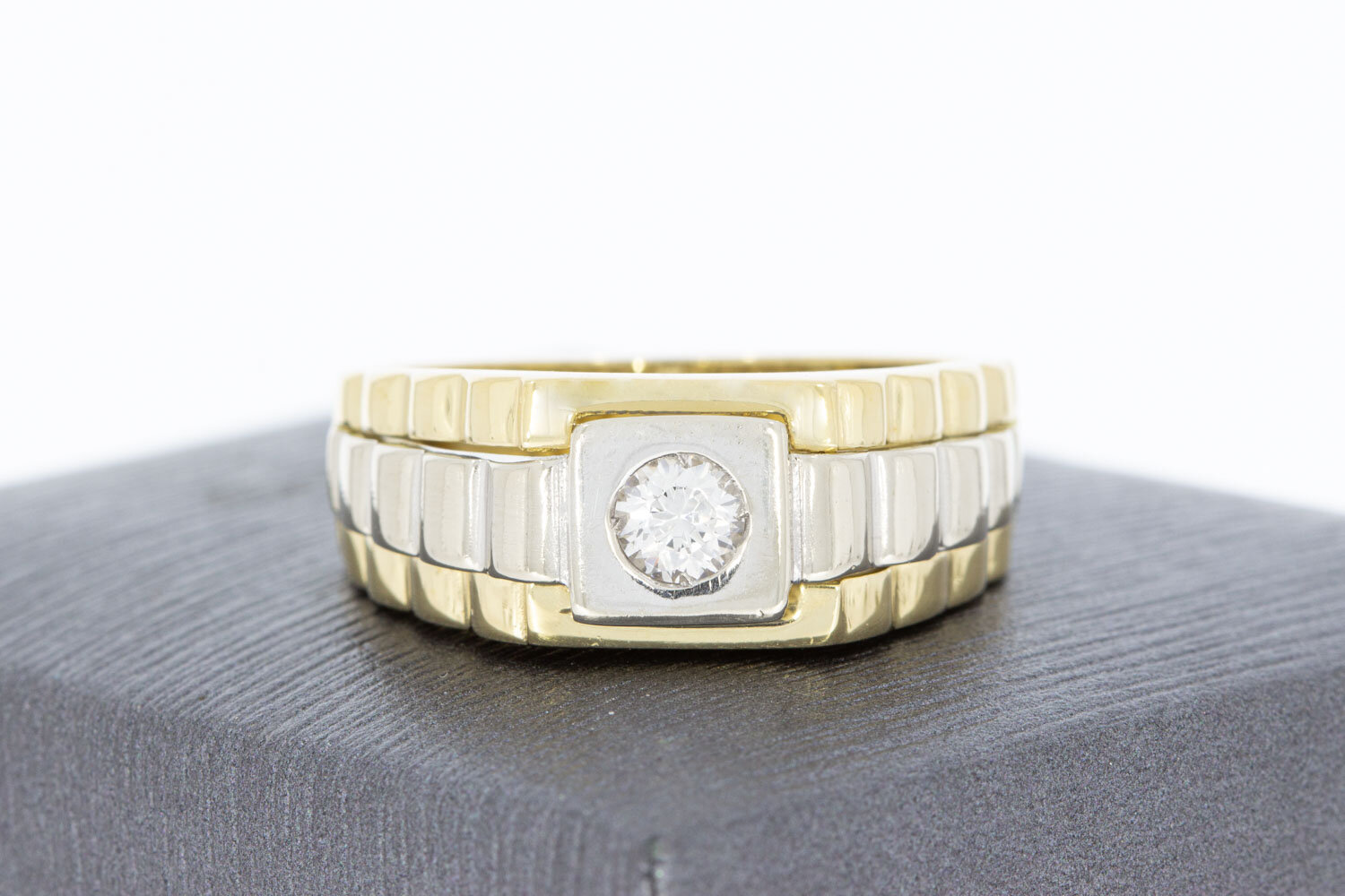 14 Karaat gouden Rolex style saffier ring - 19 mm