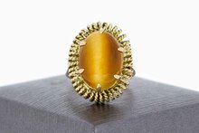 Vintage 18 karaat gouden Tijgeroog ring - 17,9 mm