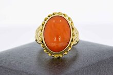 14 Karaat geel gouden Vintage ring met Bloedkoraal - 17,4 mm