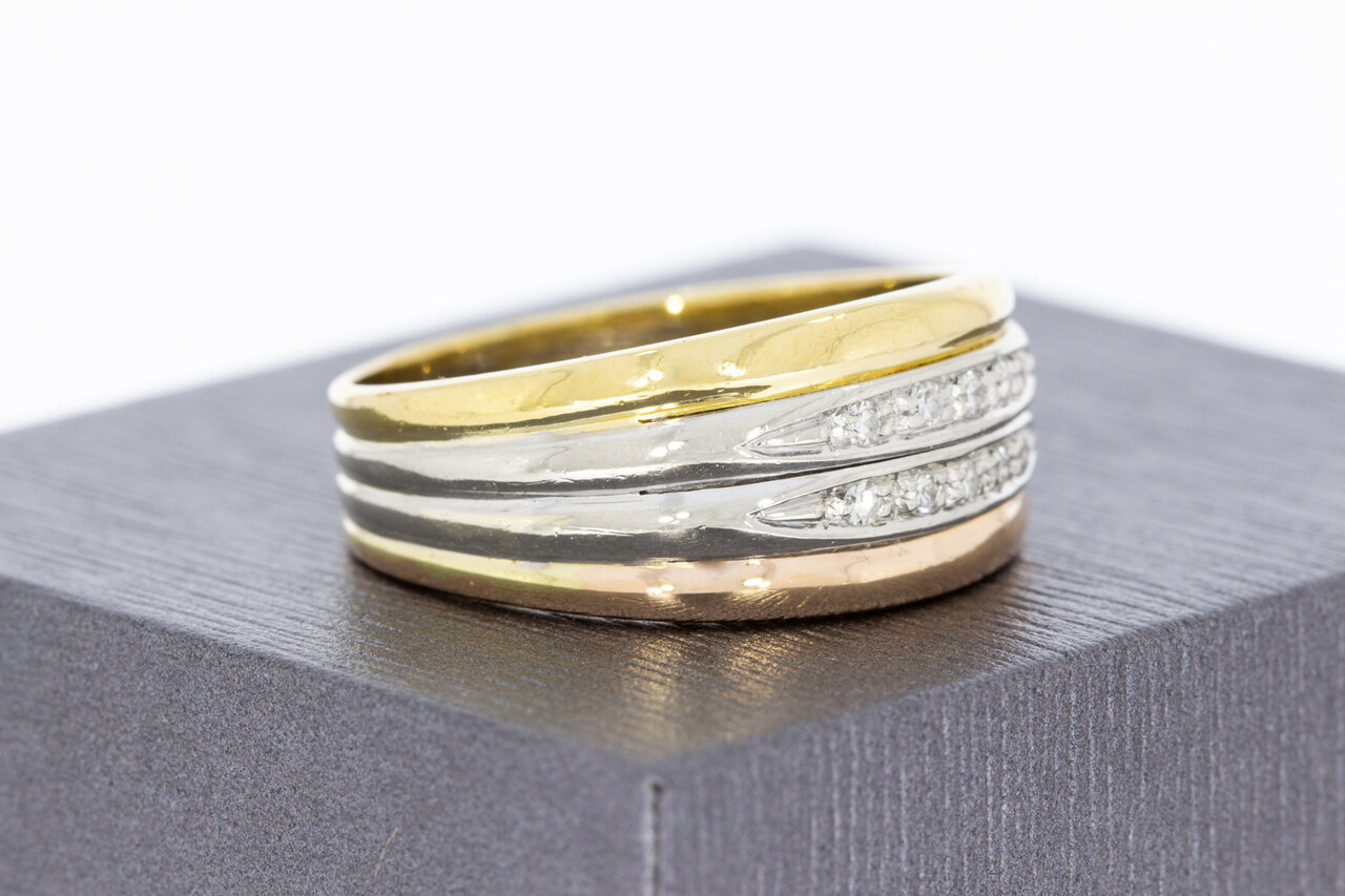 18 Karaat Tricolor Gouden Bandring Gezet Met Diamant