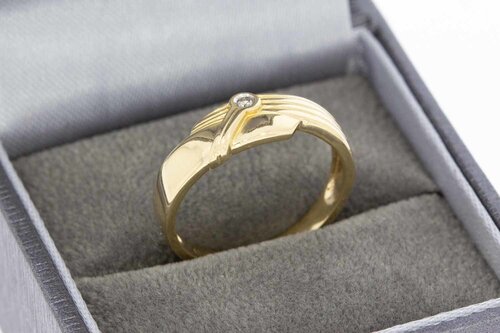 14 Karaat gouden ring gezet met Diamant - ringmaat 17,5 mm