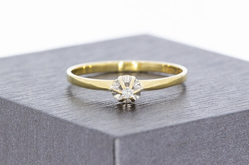 14 Karaat gouden Solitair ring met Diamant - 17,5 mm