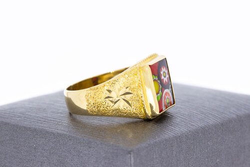 18 Karaat gouden Statement ring met Emaille - 17,7 mm