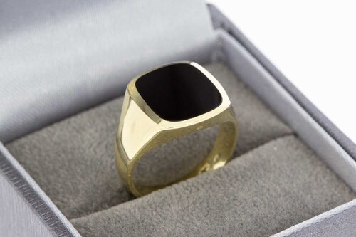 14 Karaat geel gouden Onyx Pinkring - 16,3 mm