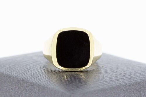 14 Karaat geel gouden Onyx Pinkring - 16,3 mm