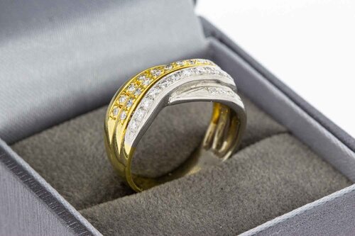 14 Karaat bicolor gouden Bandring met Diamant - 18,2 mm