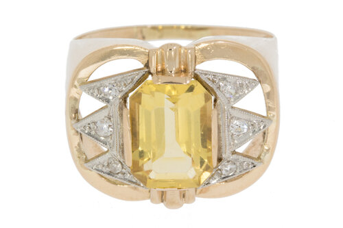 14 Karaat gouden Citrin ring met Diamant - 18,4