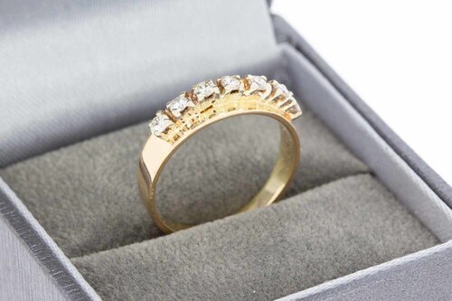 14 Karaat geel gouden Bandring met Diamant - 16,8 mm