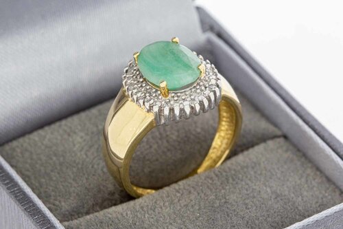 14 Karaat gouden Jade ring met Diamant - 18,2 mm