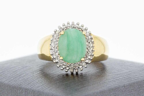 14 Karaat gouden Jade ring met Diamant - 18,2 mm